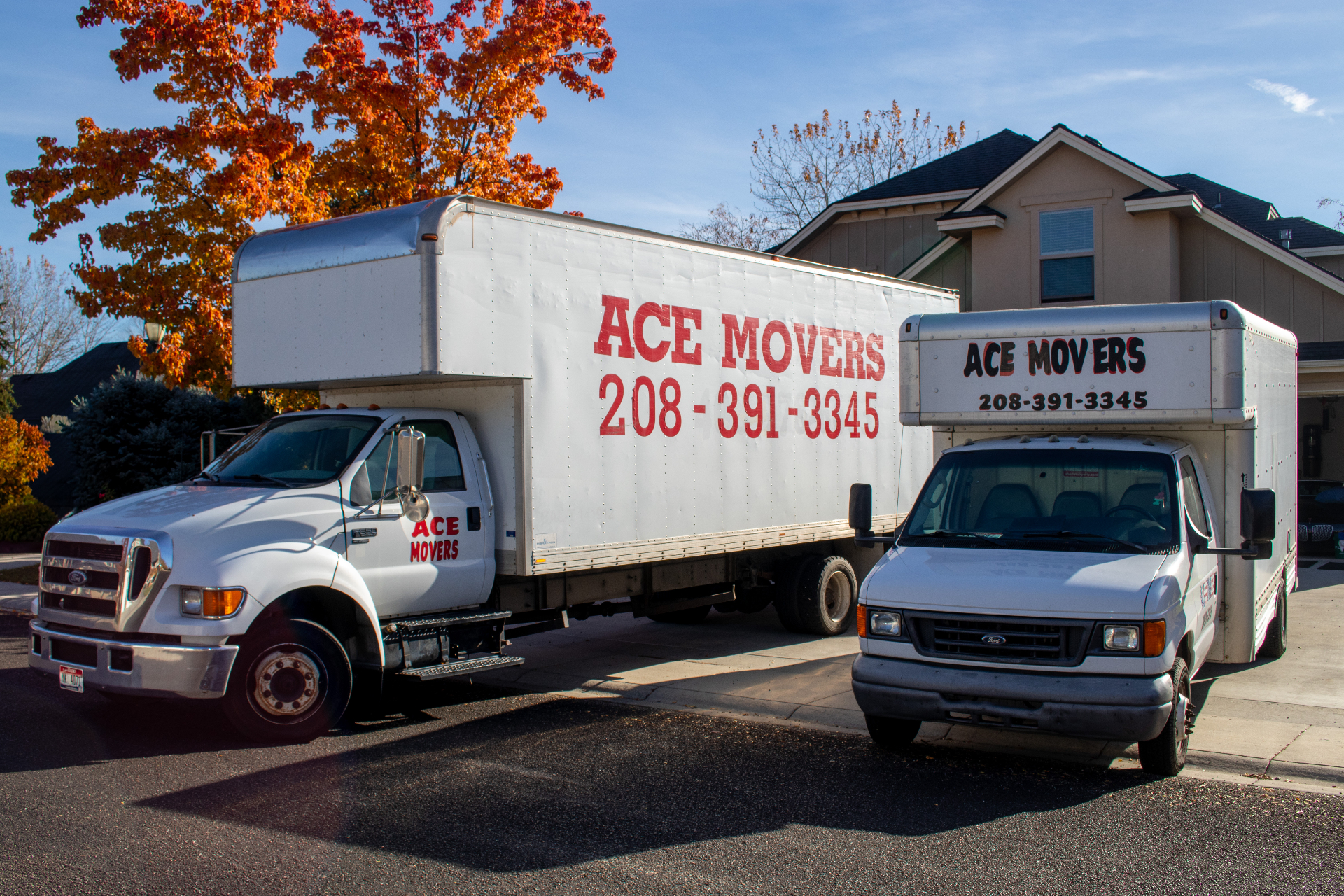 Ace Movers fleet — two trucks ready for the next move